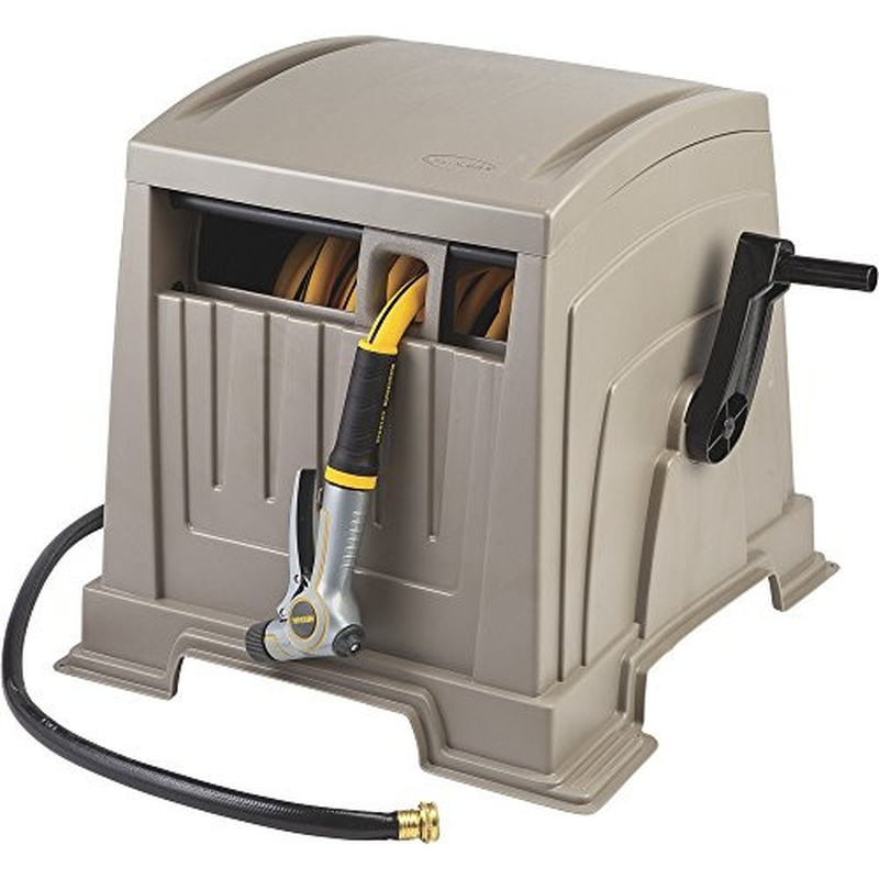 Suncast Hose Outdoor Crank Hideaway Reel for Patios, Decks, Dark Taupe Color, 165 FT