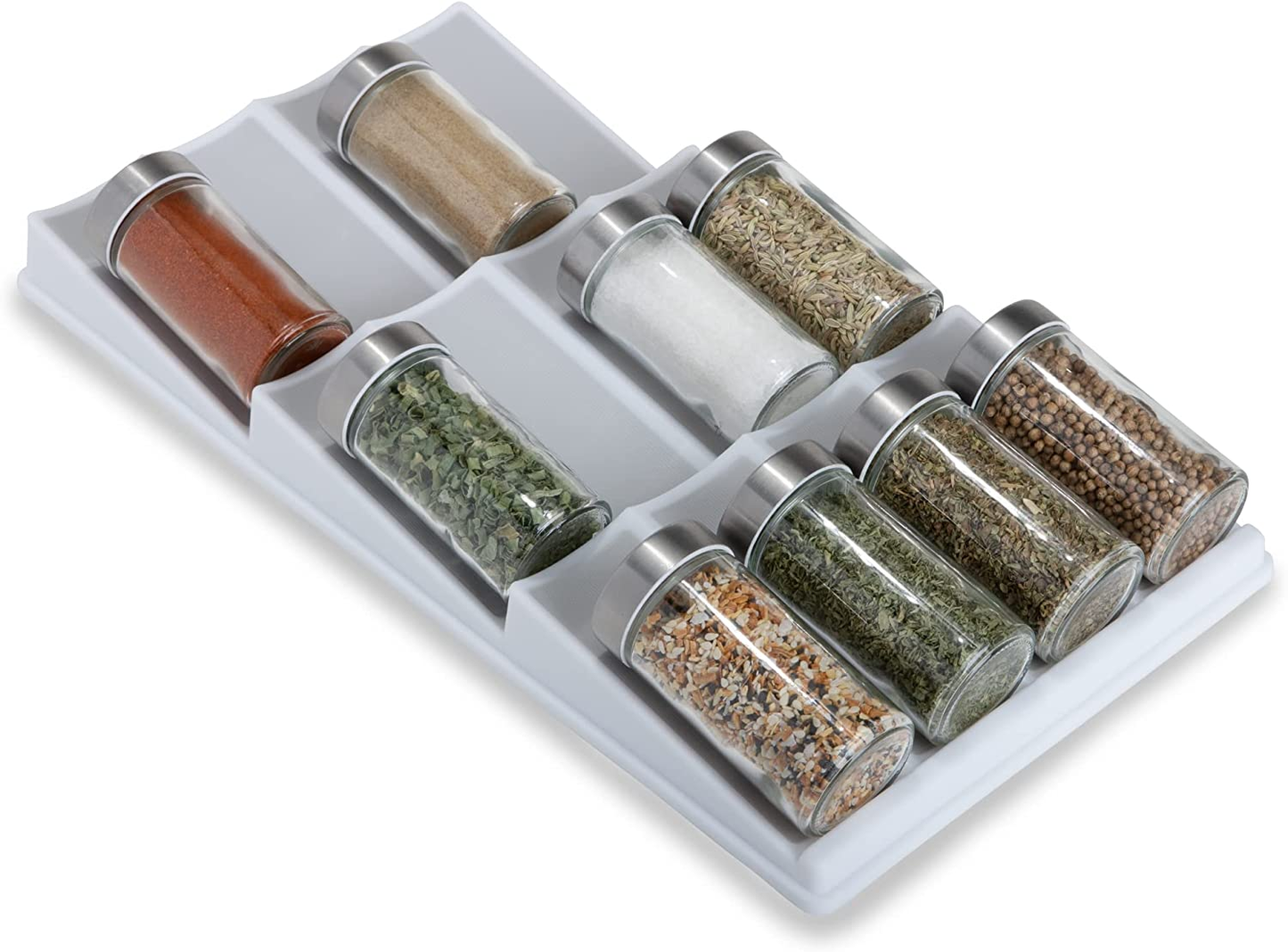 Smart Design 12 Slot Plastic Spice Rack Drawer - Non-Slip Lining and Feet - BPA Free - Personal Care and Makeup Storage - Pantry Kitchen Organizer - White with Gray Hardware > Hardware Accessories > Tool Storage & Organization > Tool Organizer Liners & Inserts Smart Design 1