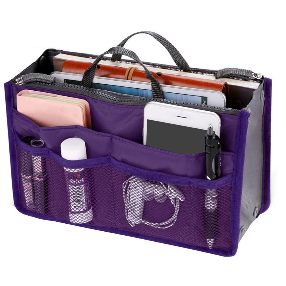 Willstar Handbag Organiser Insert Liner Travel Cosmetic Tote Bags Purse Organiser Bag with Handle Purple Hardware > Hardware Accessories > Tool Storage & Organization > Tool Organizer Liners & Inserts Willstar Purple