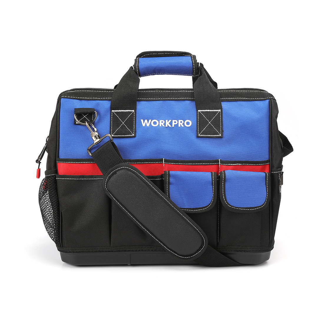 WORKPRO 18-Inch Tool Bag Close Top Wide Mouth Storage with Sturdy Waterproof Base & Adjustable Shoulder Strap, HVAC, Polyester Fabric Electrical and Maintenance Tool Tote Bag Organizer & Storage