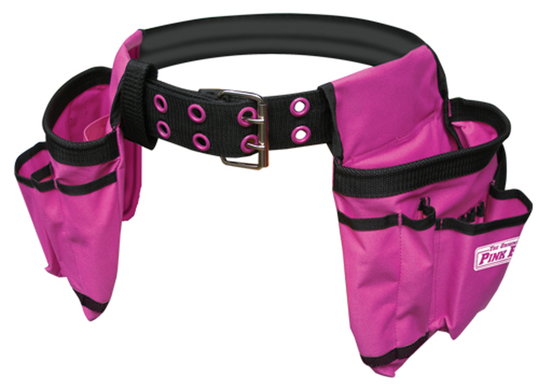 The Original Pink Box 2-Pouch 10-Pocket Adjustable Tool Belt with Hammer Strap, Pink
