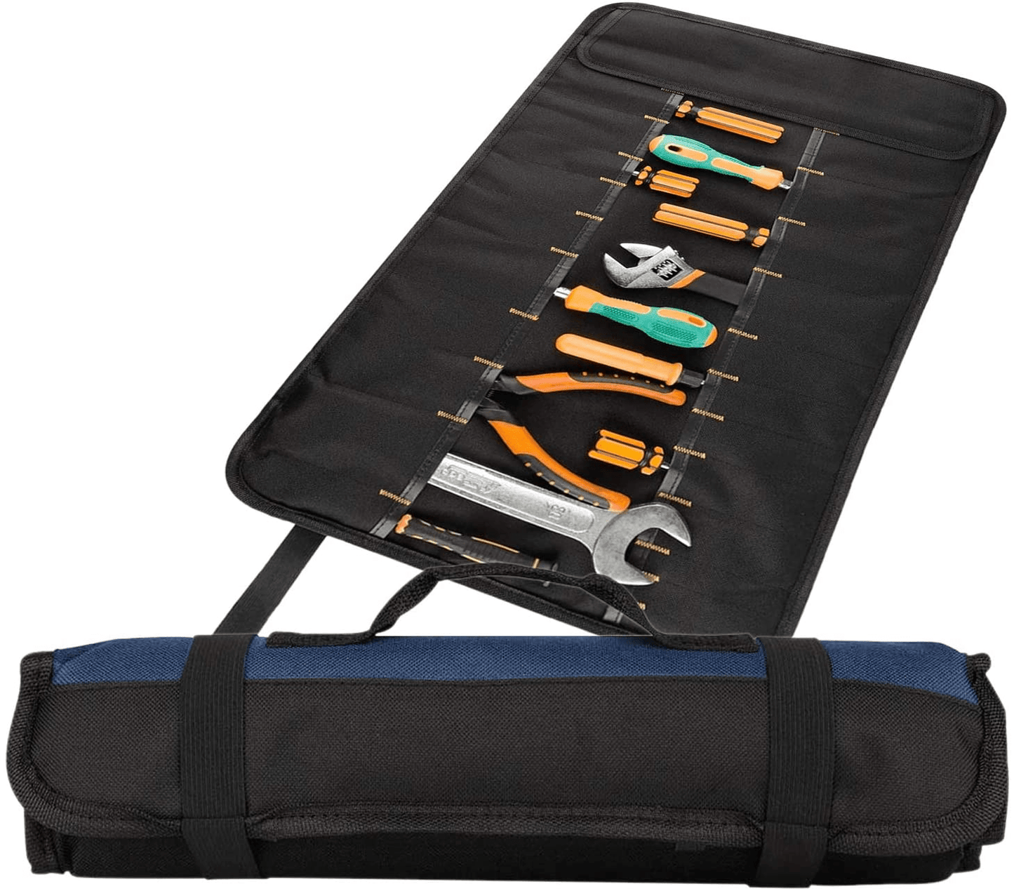 22 Pockets Roll up Tool Storage Bag Large Spanner Wrench Pouch Roll Organizer Case, Blue Hardware > Hardware Accessories > Tool Storage & Organization > Tool Bags LIKE DESIGN Blue