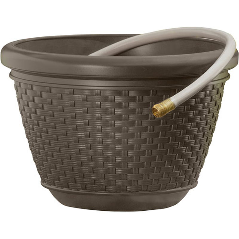 Suncast 100 Ft. Hose Decorative Planter Pot -Resin Wicker, Java Brown Hardware > Hardware Accessories > Tool Storage & Organization > Garden Hose Storage Generic 1