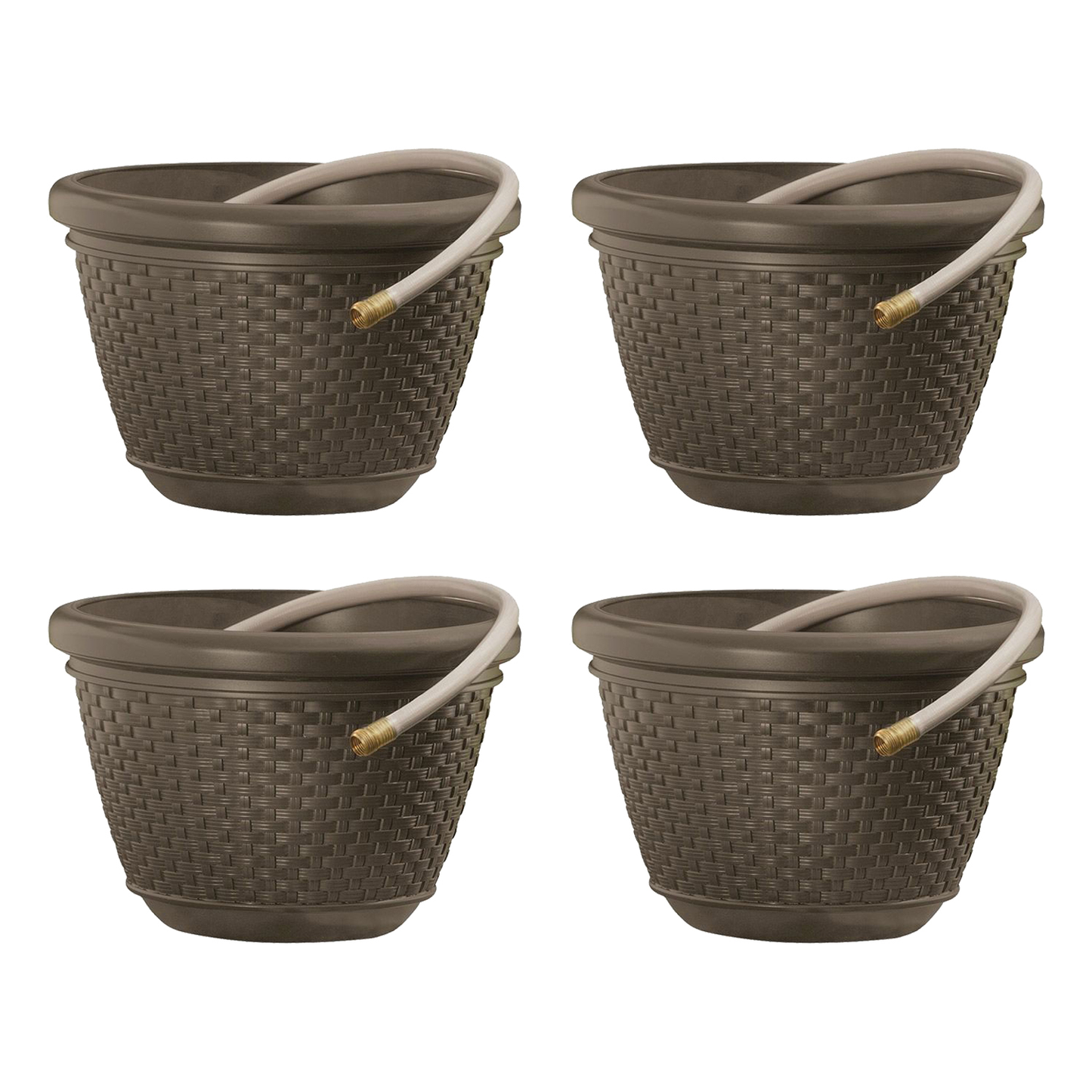 Suncast 100 Ft. Hose Decorative Planter Pot -Resin Wicker, Java Brown Hardware > Hardware Accessories > Tool Storage & Organization > Garden Hose Storage Generic 4 Pack