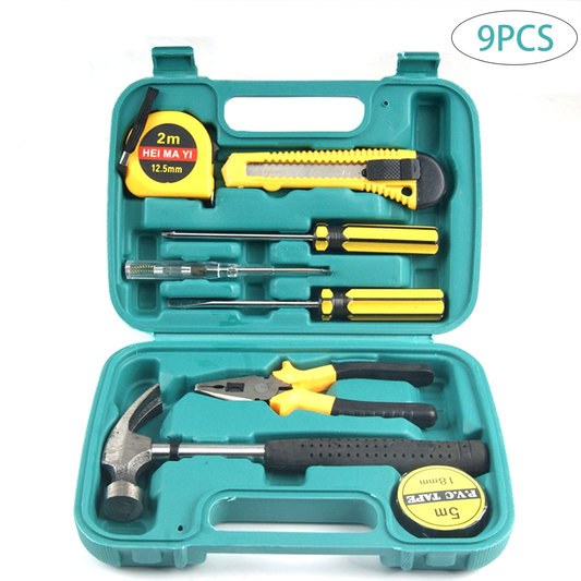Tooloflife 9× Home Repair Tools Set Screwdriver Wire Cutter General Household Hand Tool Kits with Tool Box Storage Case