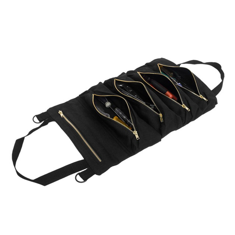 Younar Wrench Roll up Pouch, Durable Roll up Tool Bag Canvas Heavy Duty Tool Roll Organizer Bags with Five Large Pockets for Tools Present Hardware > Hardware Accessories > Tool Storage & Organization > Tool Bags LIKE DESIGN black
