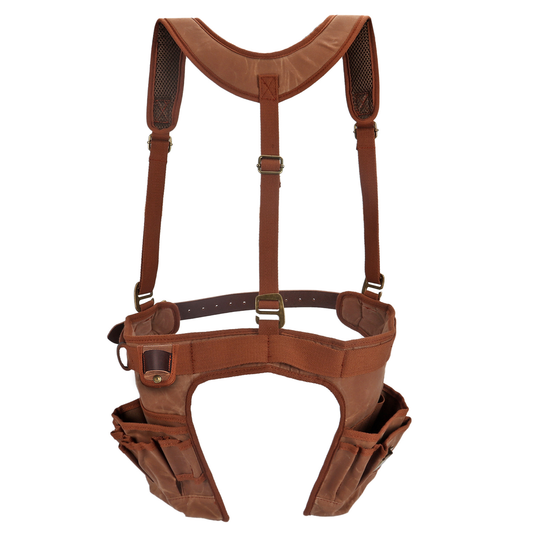 TOURBON Carpenter Framer Work Tool Belt Suspenders Electricians Tool Bag Harness-Brown Canvas