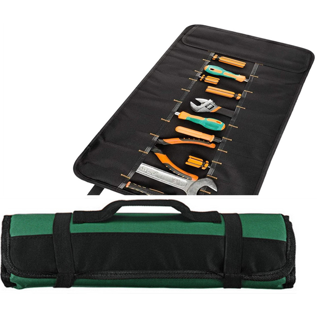22 Pockets Roll up Tool Storage Bag Large Spanner Wrench Pouch Roll Organizer Case, Blue Hardware > Hardware Accessories > Tool Storage & Organization > Tool Bags LIKE DESIGN Green