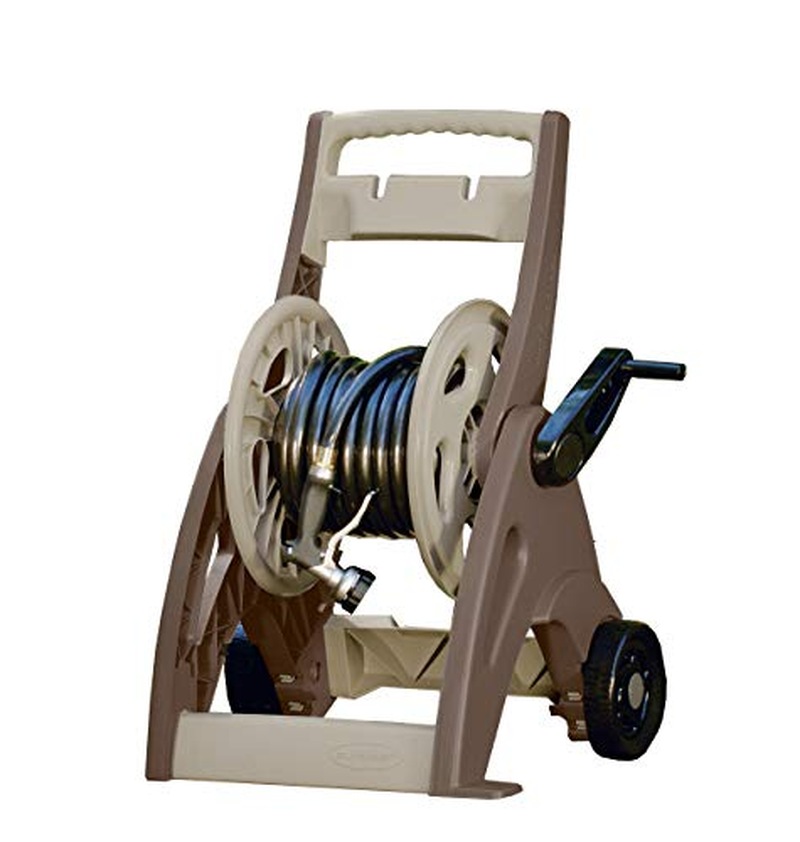 Suncast JSF175 175 Ft Hosemobile Reel Cart Hose Caddy with Large Easy to Grip Crank for Garden, Lawn, and Patio, 175', Bronze and Taupe