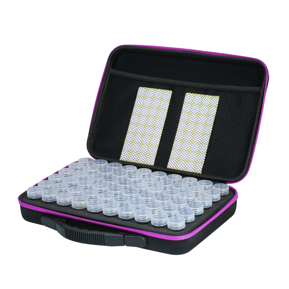 Aibecy 60 Bottles Diamond Storage Box Diamond Embroidery Painting Accessory Tool Drill Jewelry Beads Storage Hand Bag Container Holder Zipper Design Hardware > Hardware Accessories > Tool Storage & Organization > Tool Bags Aibecy Purple