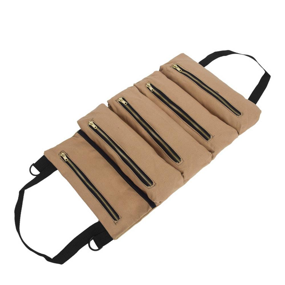 Younar Wrench Roll up Pouch, Durable Roll up Tool Bag Canvas Heavy Duty Tool Roll Organizer Bags with Five Large Pockets for Tools Present Hardware > Hardware Accessories > Tool Storage & Organization > Tool Bags LIKE DESIGN Khaki