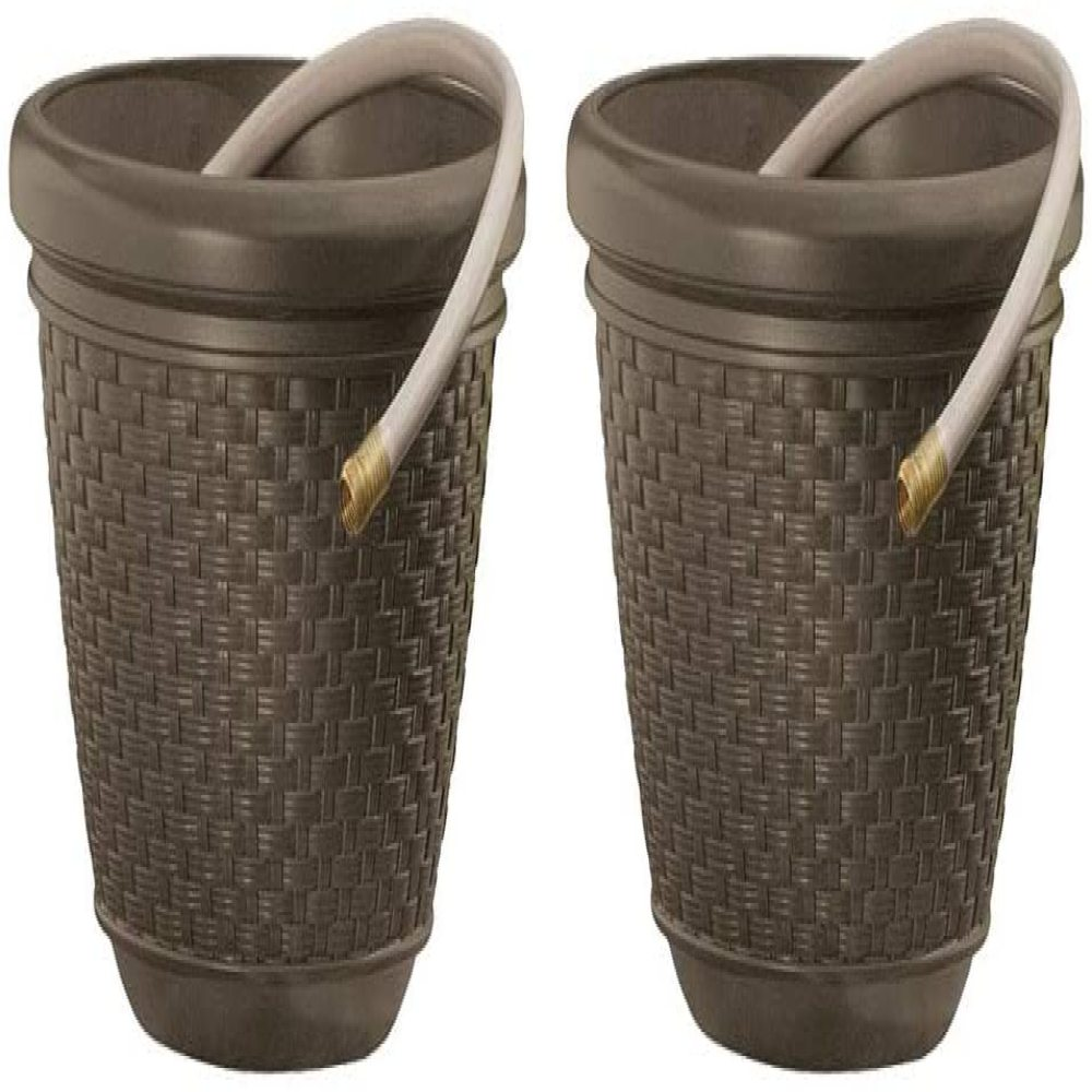 Suncast 100 Foot Resin Wicker Garden Water Hose Storage Holder Pot (2 Pack)