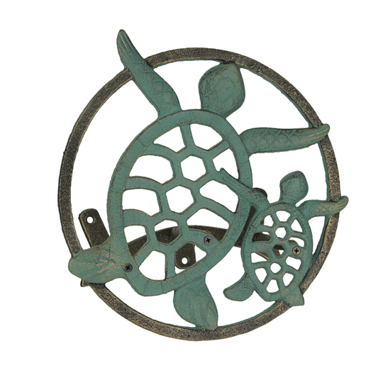 Zeckos Verdigris Verdigris Finish Cast Iron Sea Turtle Wall Garden Hose Holder - Green - 11.75 Inches Hardware > Hardware Accessories > Tool Storage & Organization > Garden Hose Storage J.D. Yeatts Imports Green Contemporary