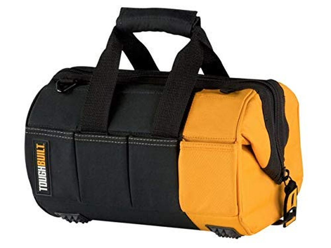 Toughbuilt - 12" Massive Mouth Tool Bag | 32 Pockets & Loops, Rigid Plastic Hard Body Lining, Wide Mouth Tool Storage/Organizer Box, Plastic-Lined External Pockets, Lock Zipper - (TB-60-12)