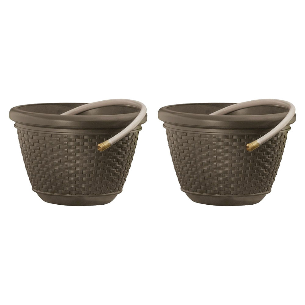 Suncast 100 Ft. Hose Decorative Planter Pot -Resin Wicker, Java Brown Hardware > Hardware Accessories > Tool Storage & Organization > Garden Hose Storage Generic 2 Pack