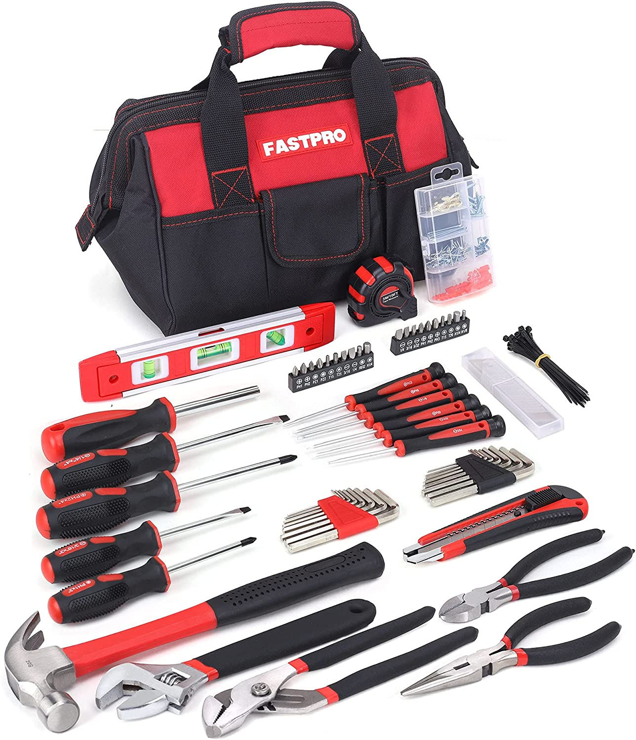 215-Piece Home Repairing Tool Set with 12-Inch Wide Mouth Open Storage Bag