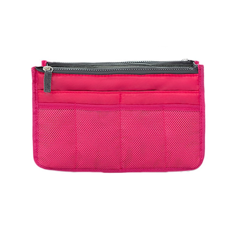 2 PACKS Top Deals Female Tote Organizer Insert Bag Women Travel Insert Organizer Handbag Purse Large Liner Lady Makeup Cosmetic Bag Rose Red