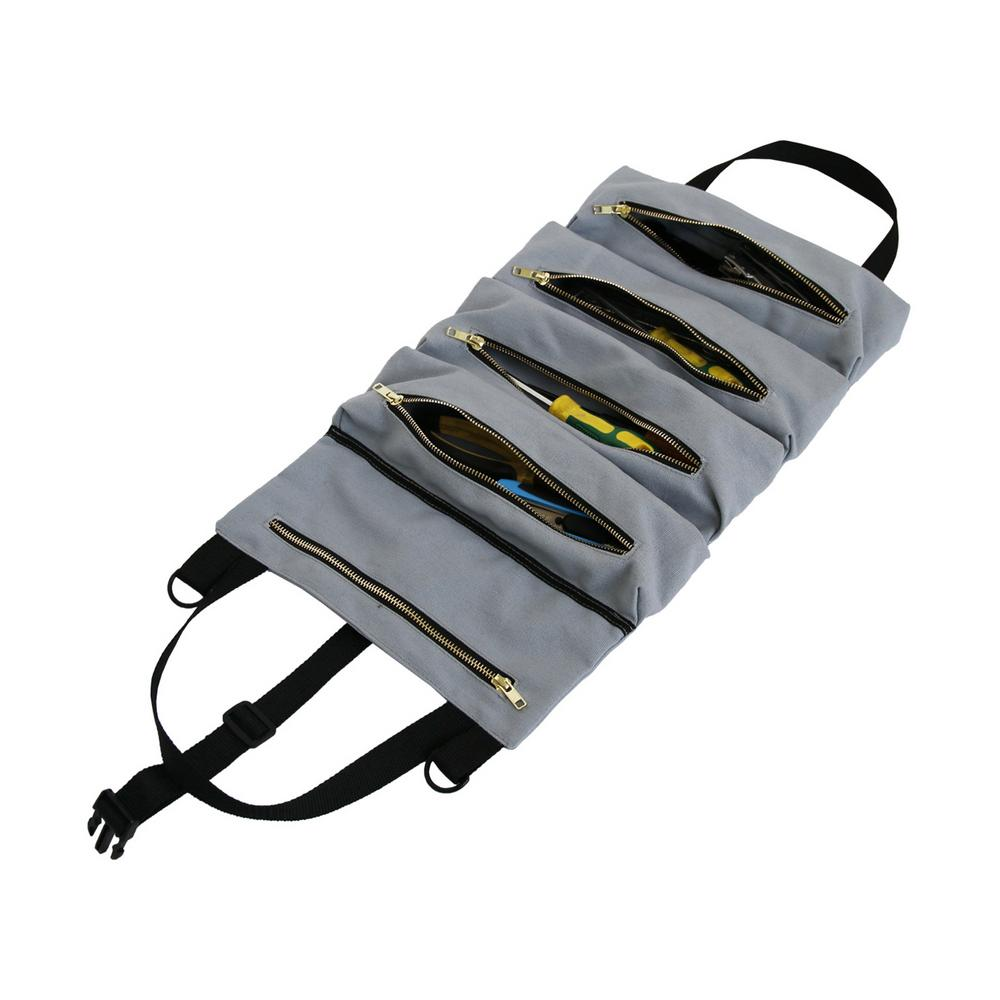 Younar Wrench Roll up Pouch, Durable Roll up Tool Bag Canvas Heavy Duty Tool Roll Organizer Bags with Five Large Pockets for Tools Present Hardware > Hardware Accessories > Tool Storage & Organization > Tool Bags LIKE DESIGN Ash