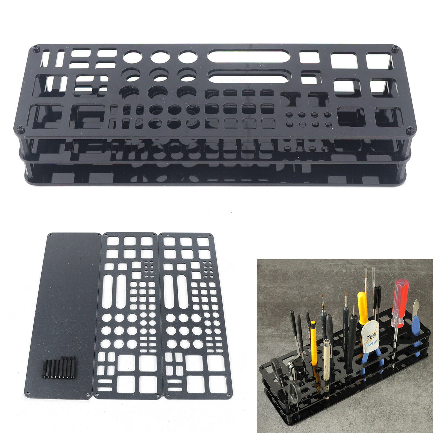 45Hole Tool Holder 45Holes Tool Sorter Rack Organizer Drawer Box Storage Wrench Tray Toolbox Garage 45 Holes Tool Box Rack Pliers Organizer Tool Sorter Storage Wrench Tray Garage