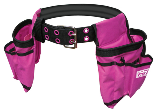 The Original Pink Box 2-Pouch 10-Pocket Adjustable Tool Belt with Hammer Strap, Pink