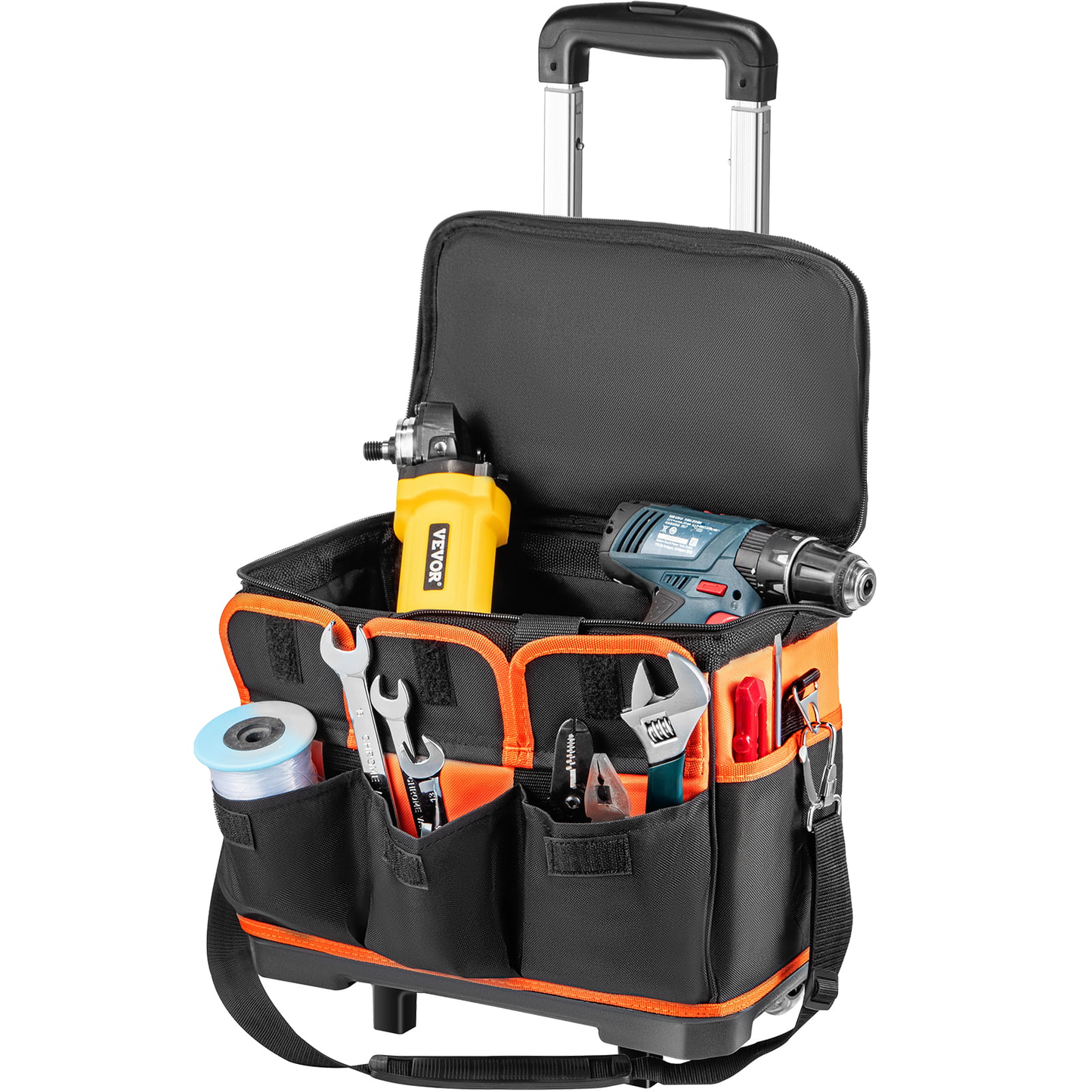 VEVOR Rolling Tool Bag, 20-Inch 17 Pockets Bag with Two 2.56In Wheels, Oxford Fabric Material with Telescoping Handle, 198Lb Load Capacity for Garden Electrician Tool Organization Hardware > Hardware Accessories > Tool Storage & Organization > Tool Bags LIKE DESIGN 14"