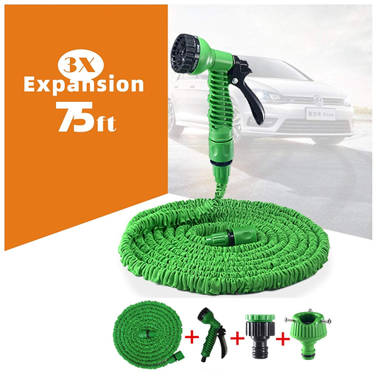 "Happyline" Expandable Garden Water Hose Storage, Lightweight Flexible Water Hose Reel with Hose Connector and 7 Mold Watering Nozzle Latex Core.
