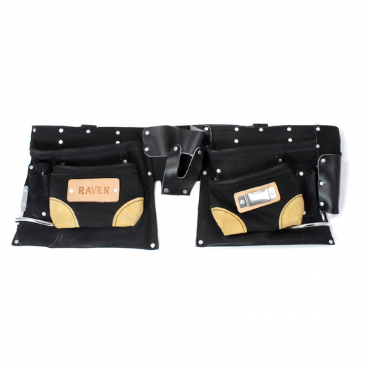 9 Pocket Tool Belt Heavy Duty Suede Leather Fits Hammer and Nails - Black